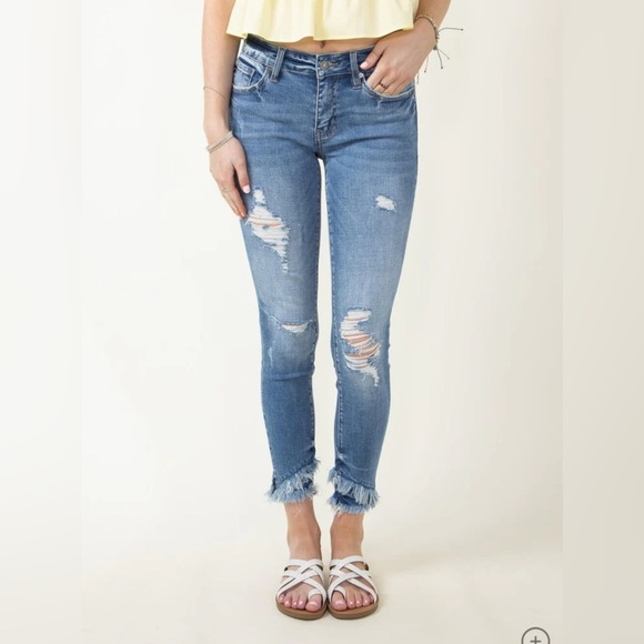 KanCan Nala women’s mid-rise Ankle Cropped Distressed Jeans - Picture 1 of 8